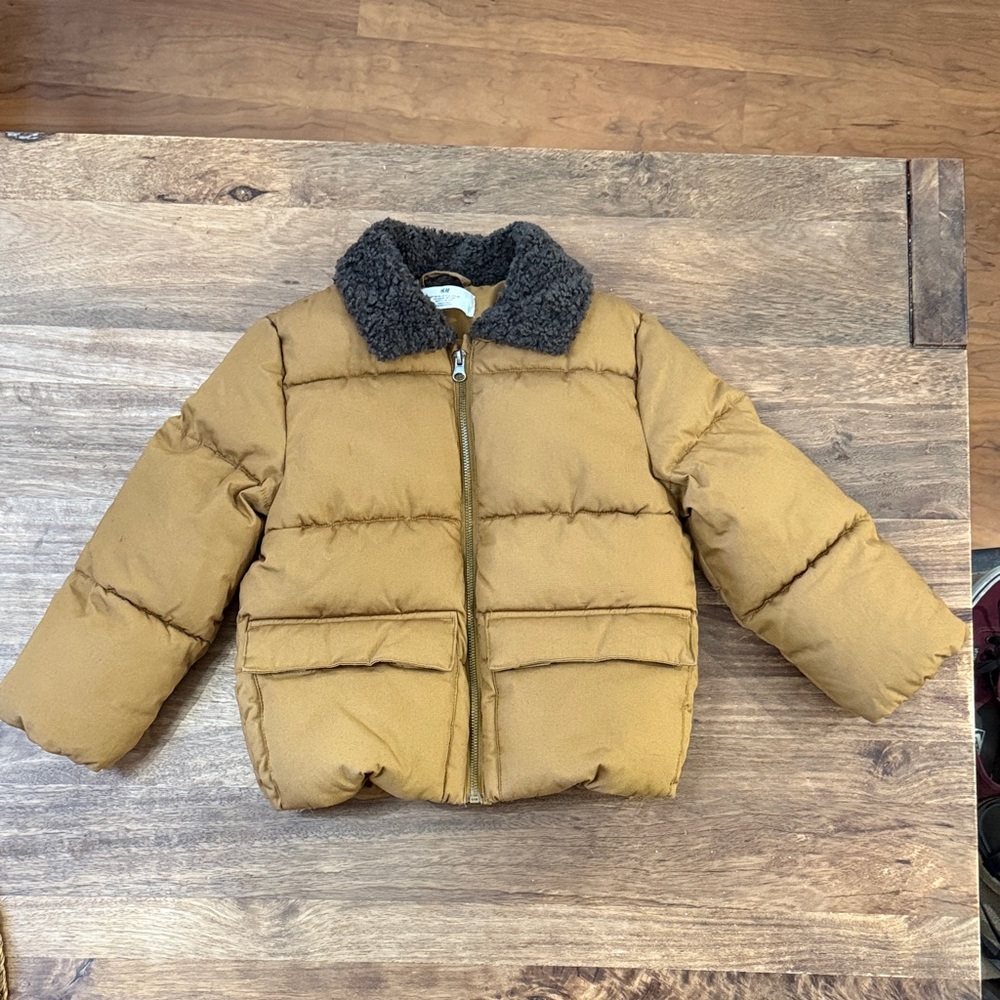 H&M Tan Puffer Jacket with Teddy Collar